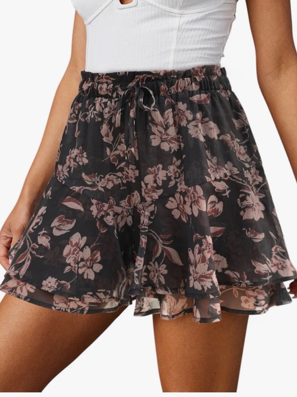 Floral Ruffle Chiffon Shorts/Skort